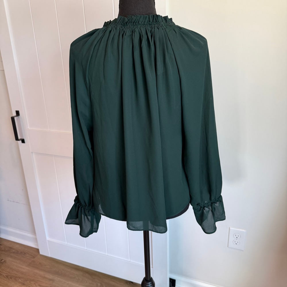 NWT Madewell Ruffle Neck Tie Front Top Dark Green NT356 Small - Picture 5 of 8